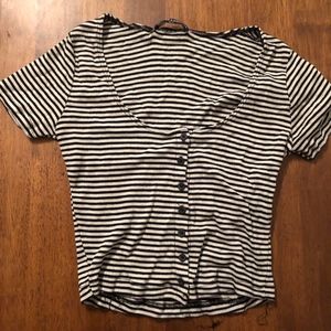 Short Sleeve Stripe Brand Melville Button Crop Top